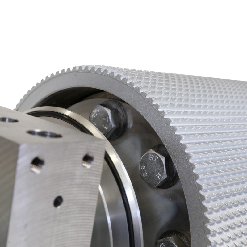 COMPLETE FRONT CORN CRACKER ROLLER 110 TOOTH "SCHREDLAGE" (CHROME PLATED)